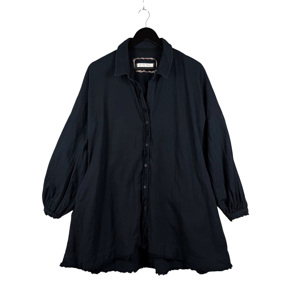 FREE PEOPLE Whistler Button Down Shirt Tunic Raw Hem Dress in Black Sz S